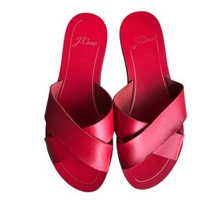 J. Crew Red Cyprus Sandal Leather Slides